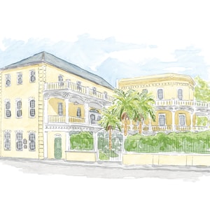 William Aiken House Watercolor Drawing, Wedding Venue, Charleston South Carolina, Custom Watercolor Drawing, Watercolor Venue