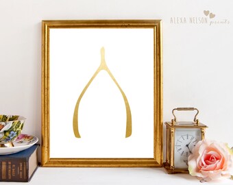 Gold Wishbone Print, Print for Gallery Wall, Home Office Wall Print, 8x10 Print, 11x14 print