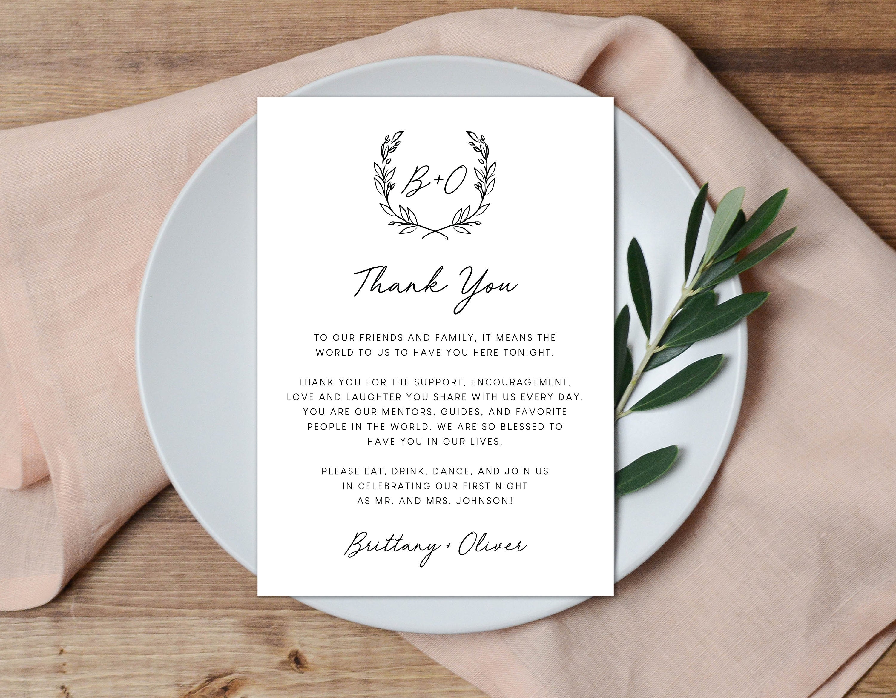 Thank You Reception Card Formal Thank You Card Simple Etsy Singapore