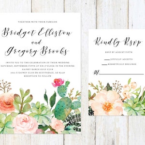 Succulent Wedding Invitation, Desert Cactus Invitation, Palm Springs Invitation, Arizona Wedding