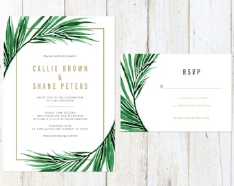 Tropical Wedding Invitation, Palm Leaves Wedding Invitation, Hawaii Invitation, Destination Wedding Invitation