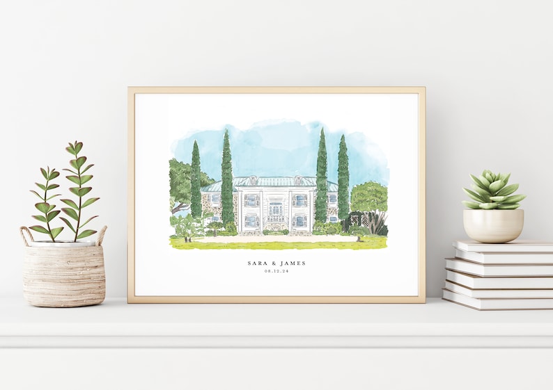 The Island House Watercolor Drawing, Wedding Venue, Charleston South Carolina, Johns Island, Custom Watercolor Drawing, Watercolor Venue image 3