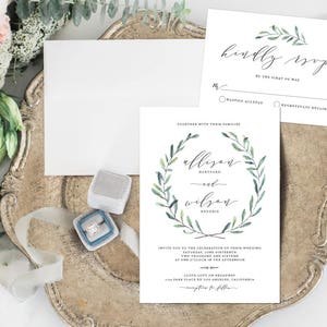 Leafy Wedding Invitation, Rustic Wedding Invitation, Simple Leaves Wedding Invitation image 1