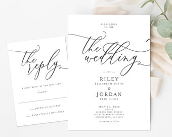 Elegant Wedding Invitation, Simple Grey Wedding Invitation, Formal Wedding Invitation, Handwritten Script