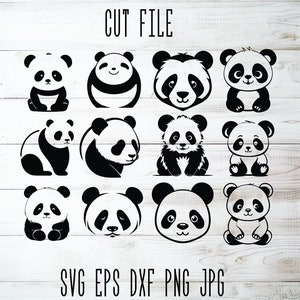 Pacchetto SVG orso panda simpatico animale per i tuoi file SVG Cricut facili da tagliare per Cricut in formato SVG EPS DXF PNG JPB