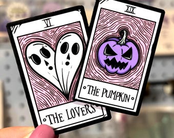 Lovers Halloween Tarot Sticker | Pastel Goth Spooky Vinyl Accessory (Waterproof)