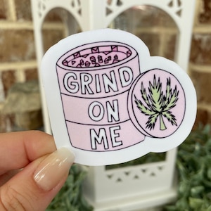 Pink Grinder Sticker: Weatherproof Stoner Girl Decal