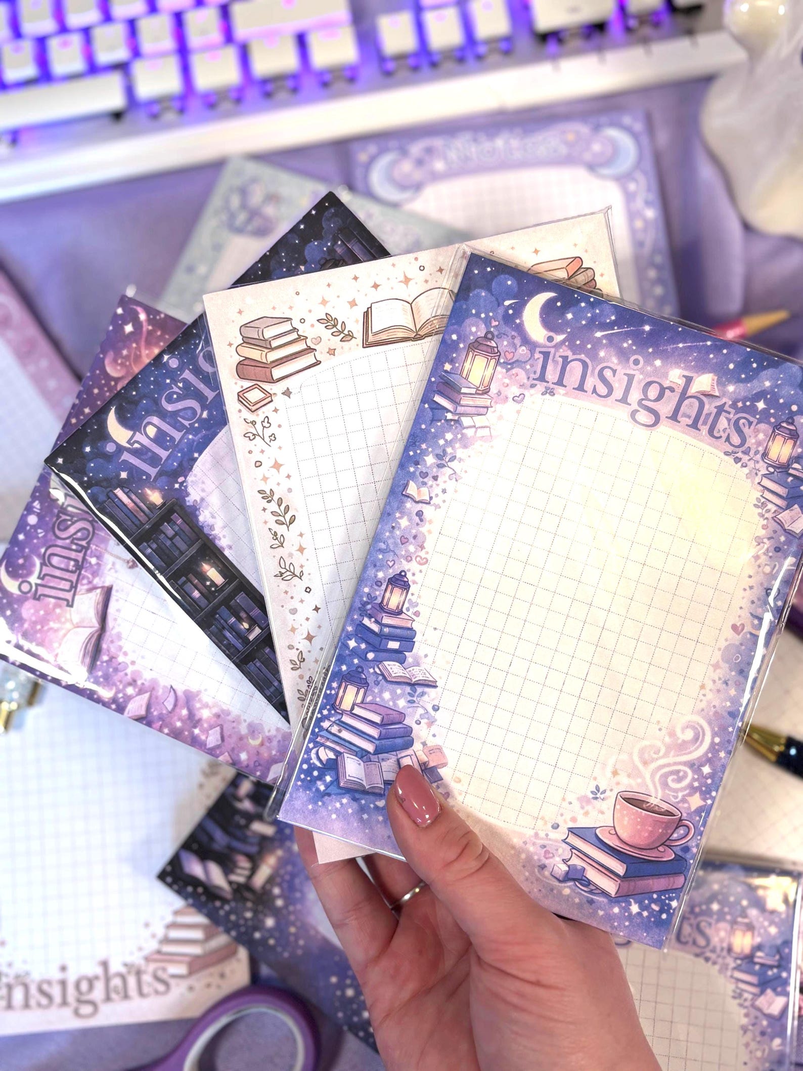 Bookish Notepad Set of 4 | Enchanted Library Stationery | 5x7 Grid ...
