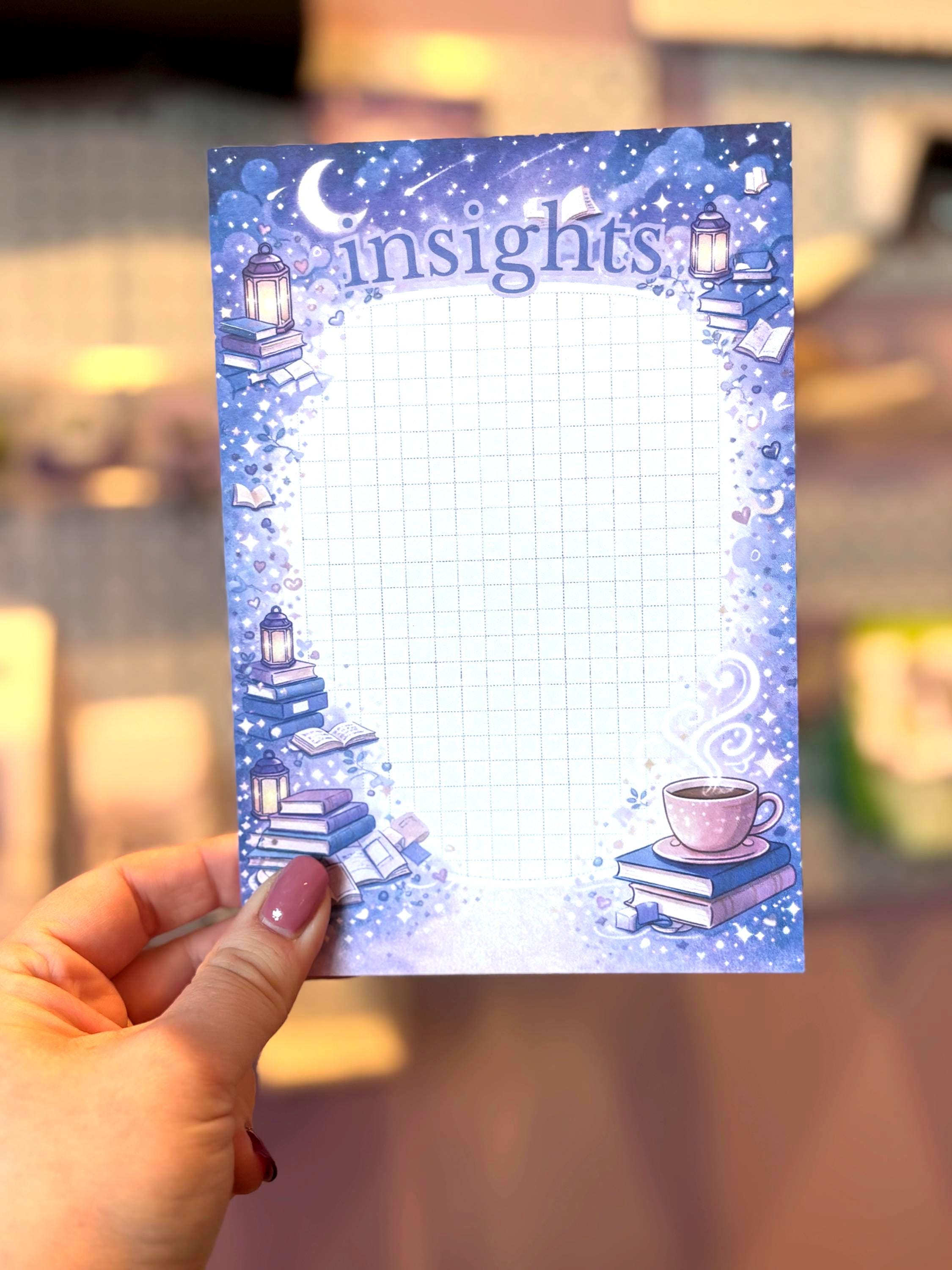Bookish Notepad Set of 4 | Enchanted Library Stationery | 5x7 Grid ...