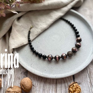 Black Ukraine jewelry Venetian beads copy necklace Ukraine jewelry Vyshyvanka Unique necklace Boho cake beads necklace