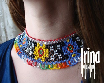 Ukraine jewelry Statement Ukraine beaded necklace Boho seed bead necklace Vyshyvanka necklace Ethnic necklace Tribal jewelry Bead Gerdan
