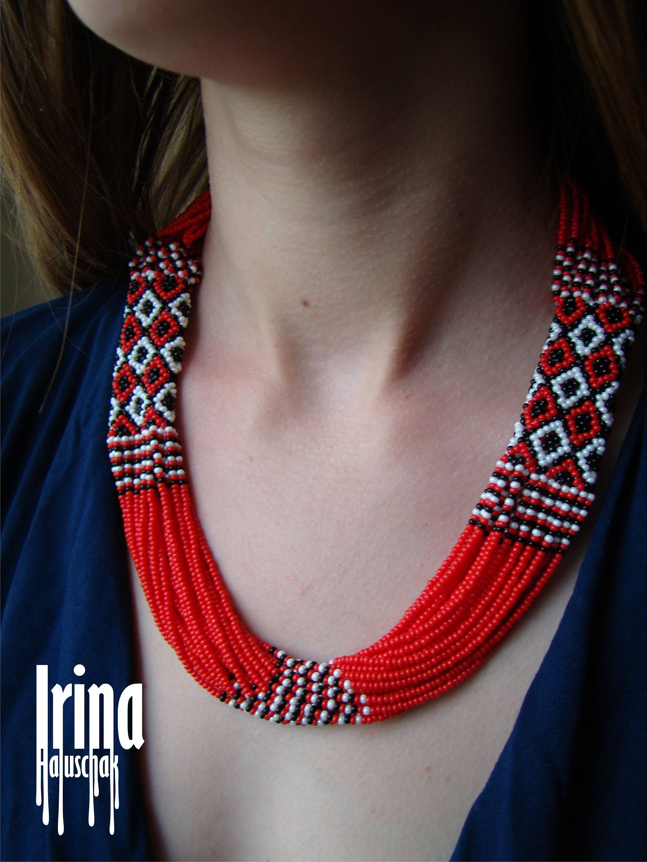Ukrainian Folk necklace . Red ethnic beads Nekclace. Gerdan. | Etsy