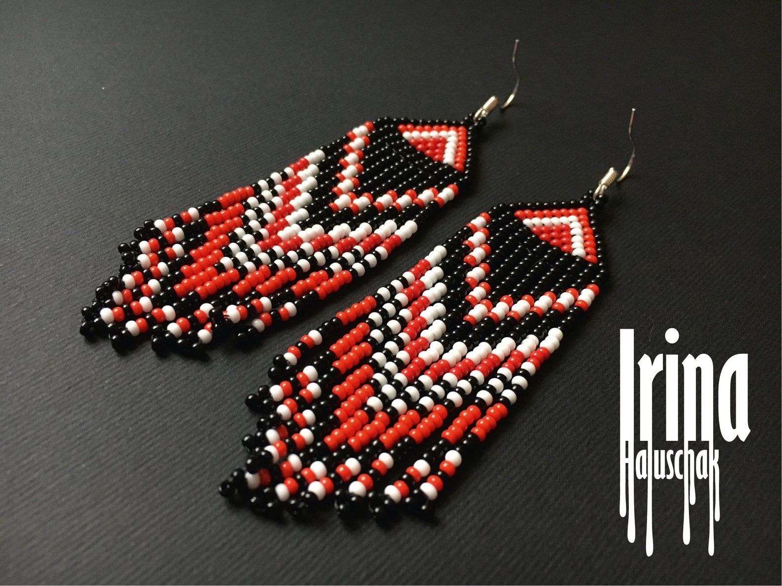 Black and Red Beaded Earrings Indian Style Earrings Native Etsy