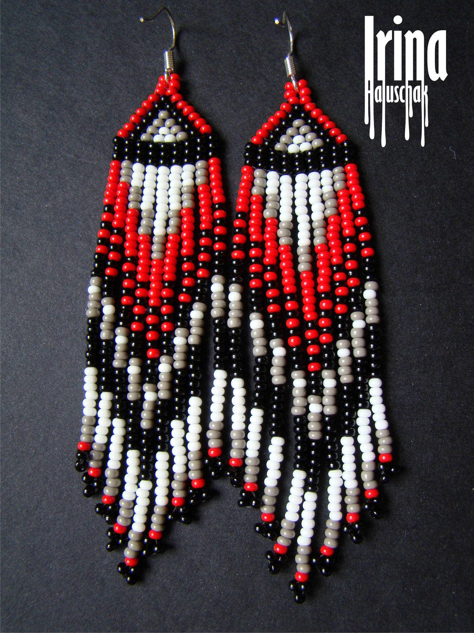Setia Red & Black Handmade Beaded Leaf Earrings