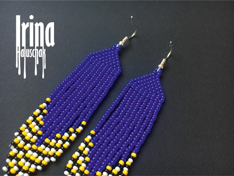 Navy Blue Beaded Earrings Seed Bead Earrings Native American Earrings ...
