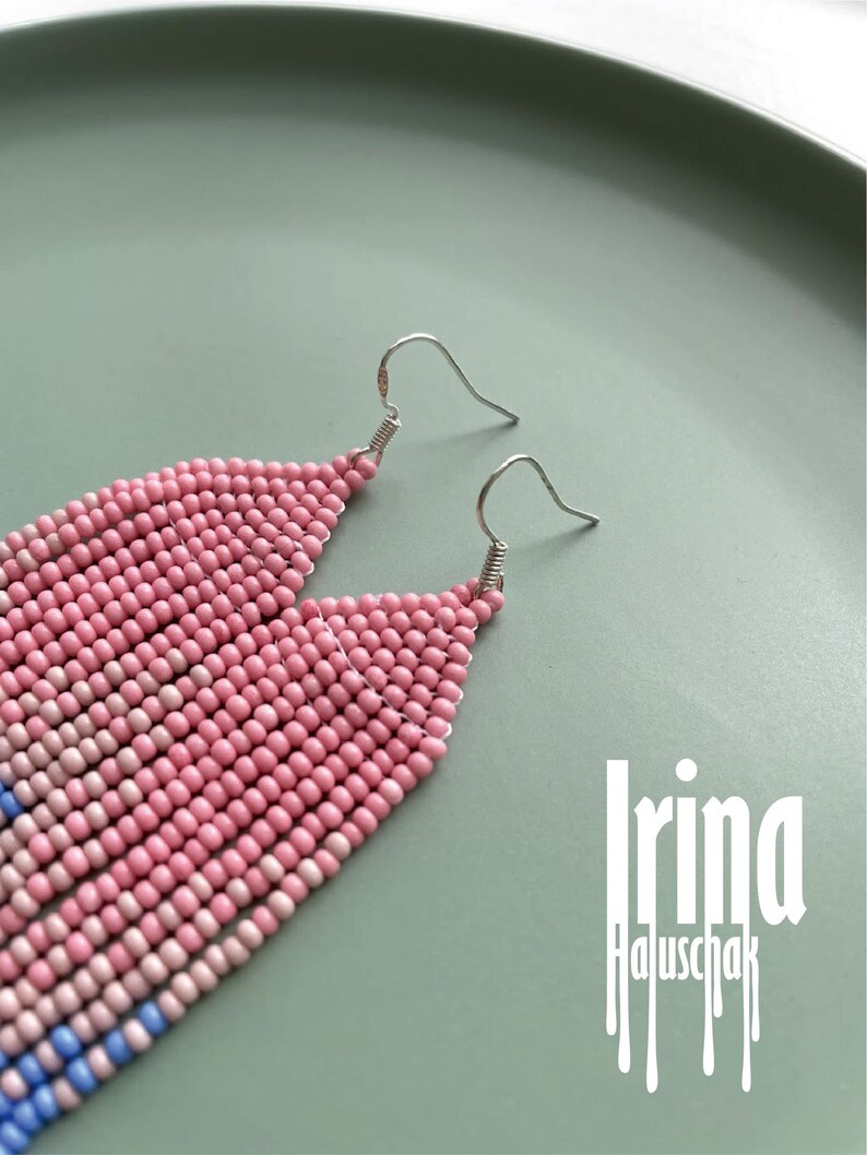 Pink Beaded Earrings Seed Bead Earrings Modern Earrings Boho Earrings ...