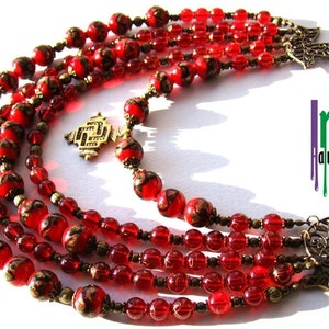 Venetian beads multi strand necklace. Ukrainian traditional necklace with birds. Намисто з гуцульським хрестом image 4