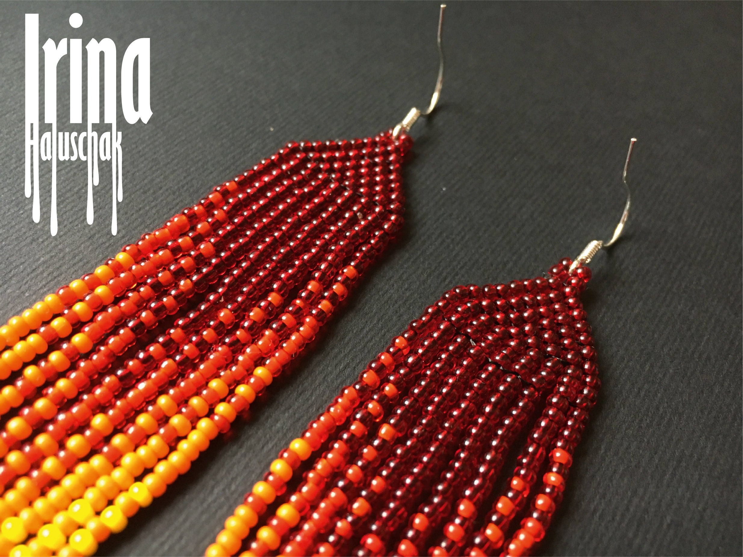 Dark red long beaded earrings Indian gradient earrings Red | Etsy