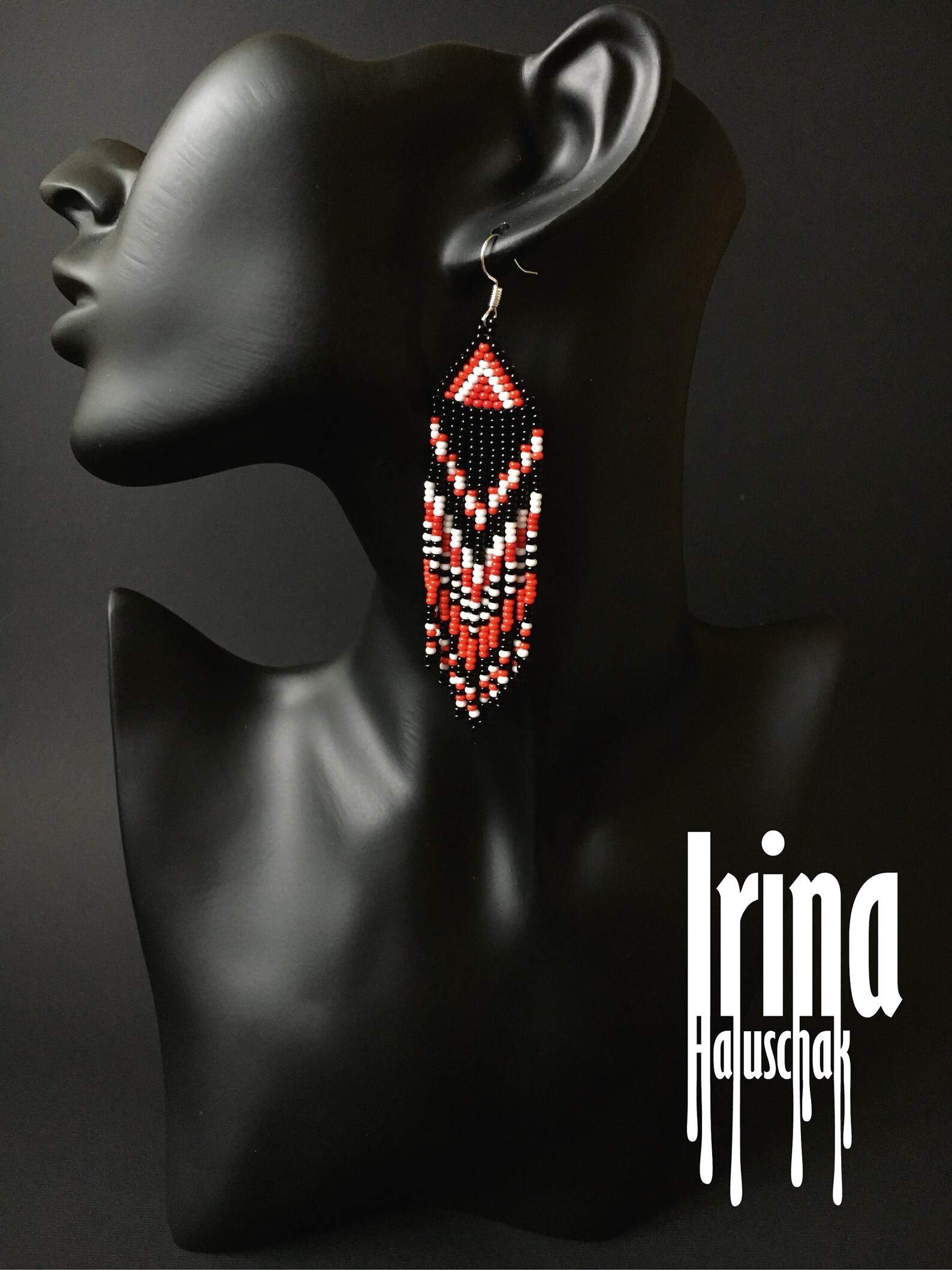 Black and Red Beaded Earrings Indian Style Earrings Native Etsy