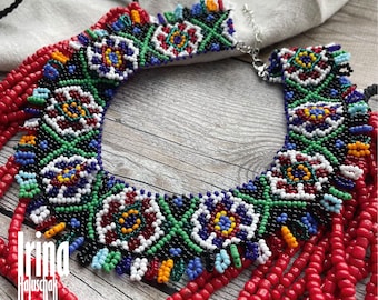 Women beaded necklace Verkhovyna syalyanka necklace Hutsul style necklace Ukraine vyshyvanka jewelry thnic Folk necklace