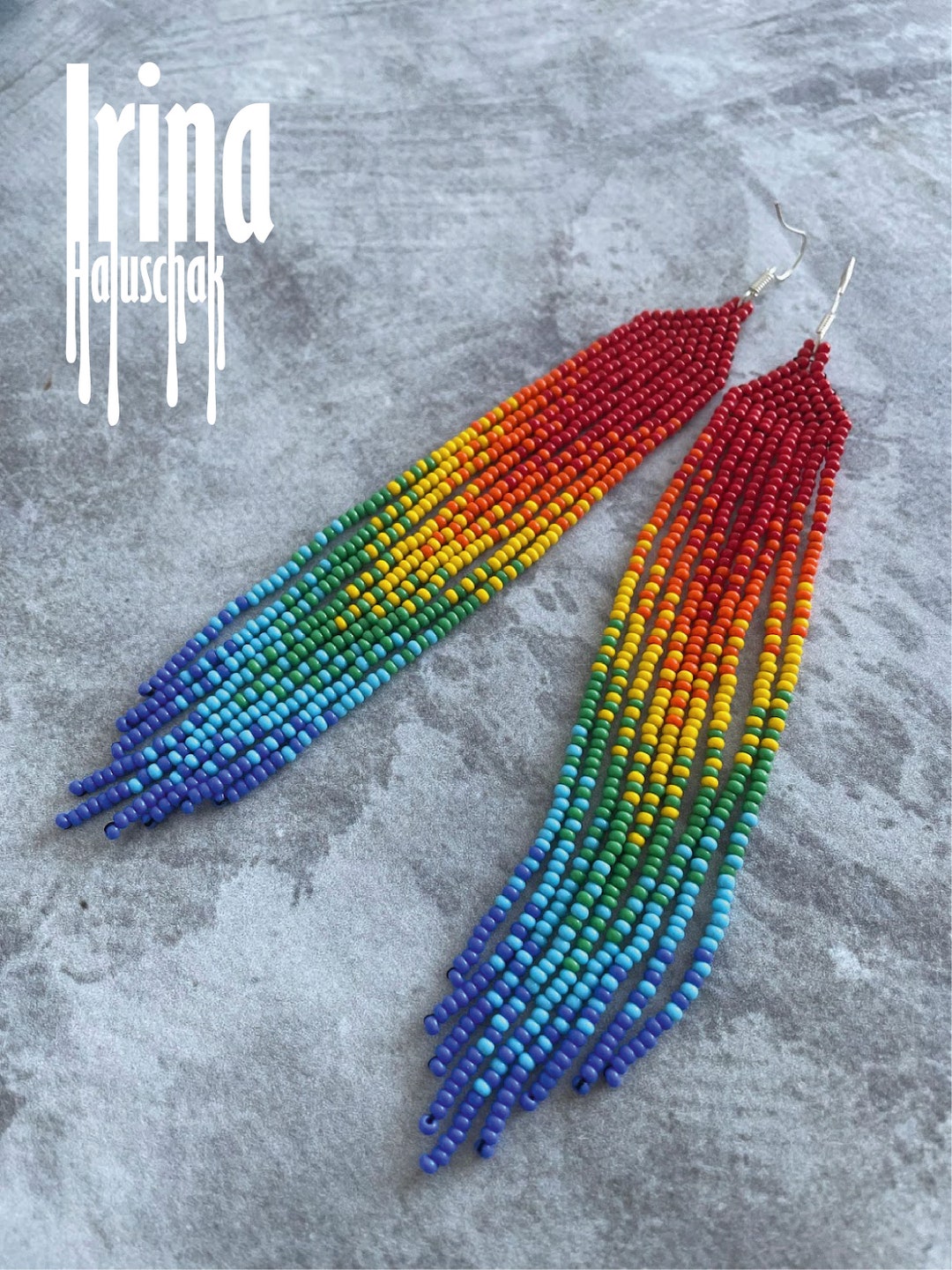 Fringe Seed Bead Long Earrings Rainbow - Etsy