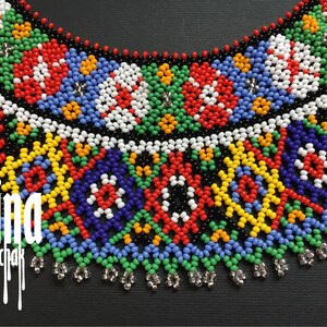Ukrainian Sylyanka Seed Bead Necklace - Handmade Red Green Vyshyvanka Design