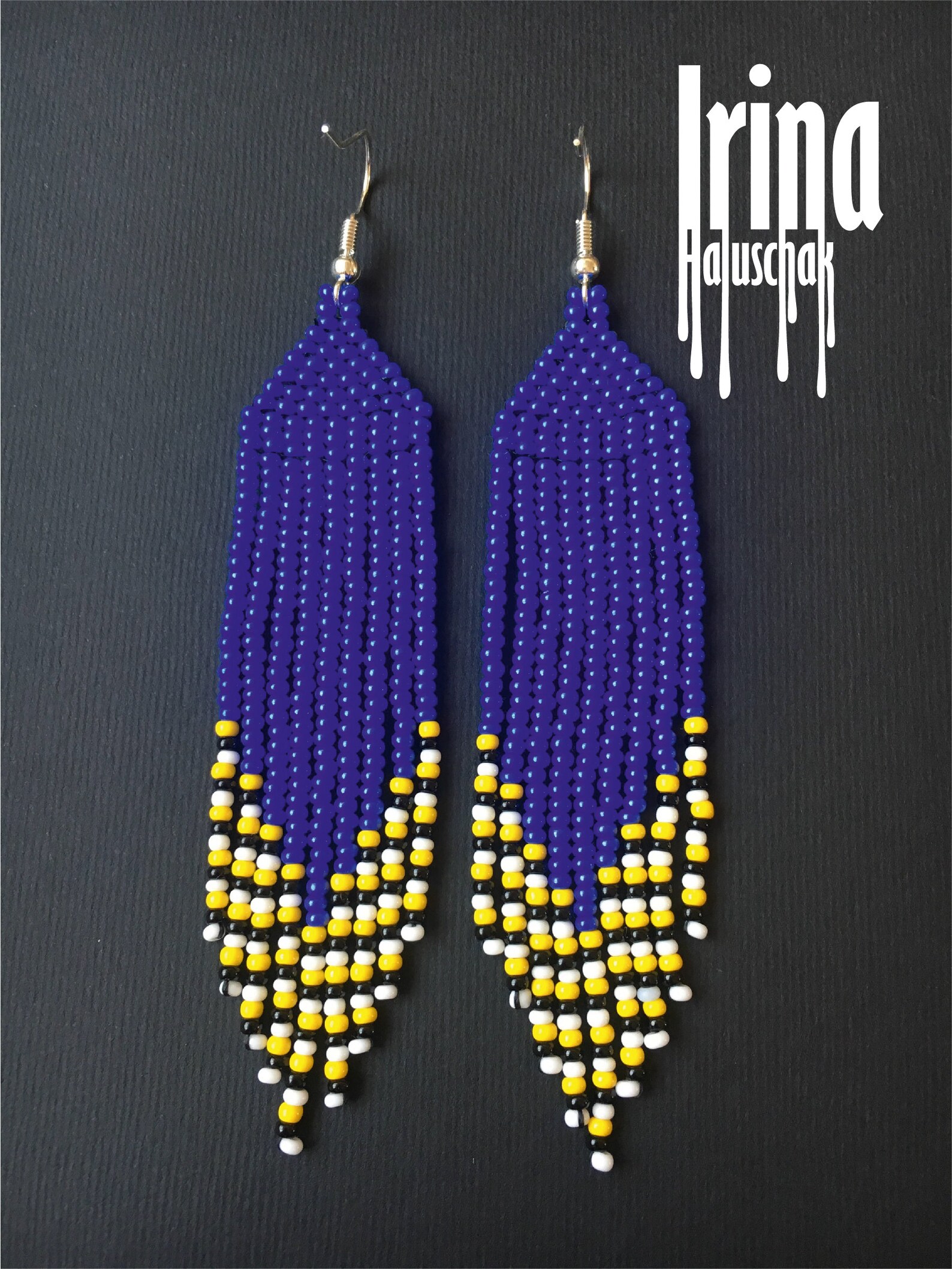 Navy Blue Beaded Earrings Seed Bead Earrings Native American Earrings ...