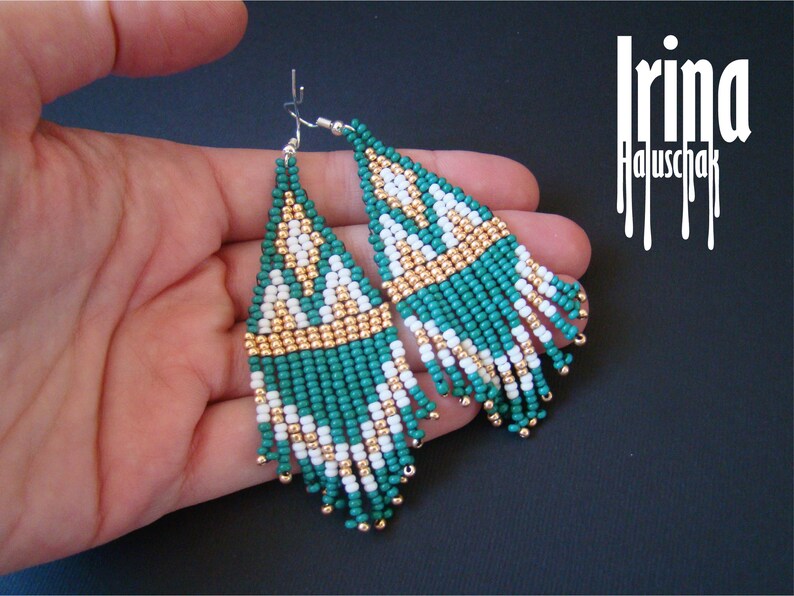 Emerald and Gold Beaded Earrings Tassel Earrings Fringe Bead Etsy