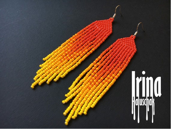 boho earrings seed bead earrings gradation from black to light gold beadwork jewelry Beaded earrings modern earrings fringe earrings