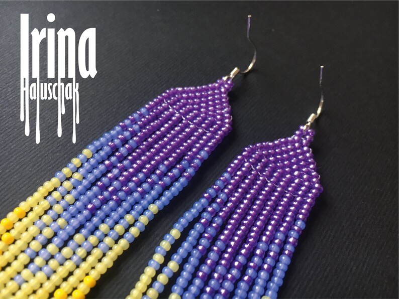Violet and yellow earrings Beaded earrings Gradient seed bead Etsy
