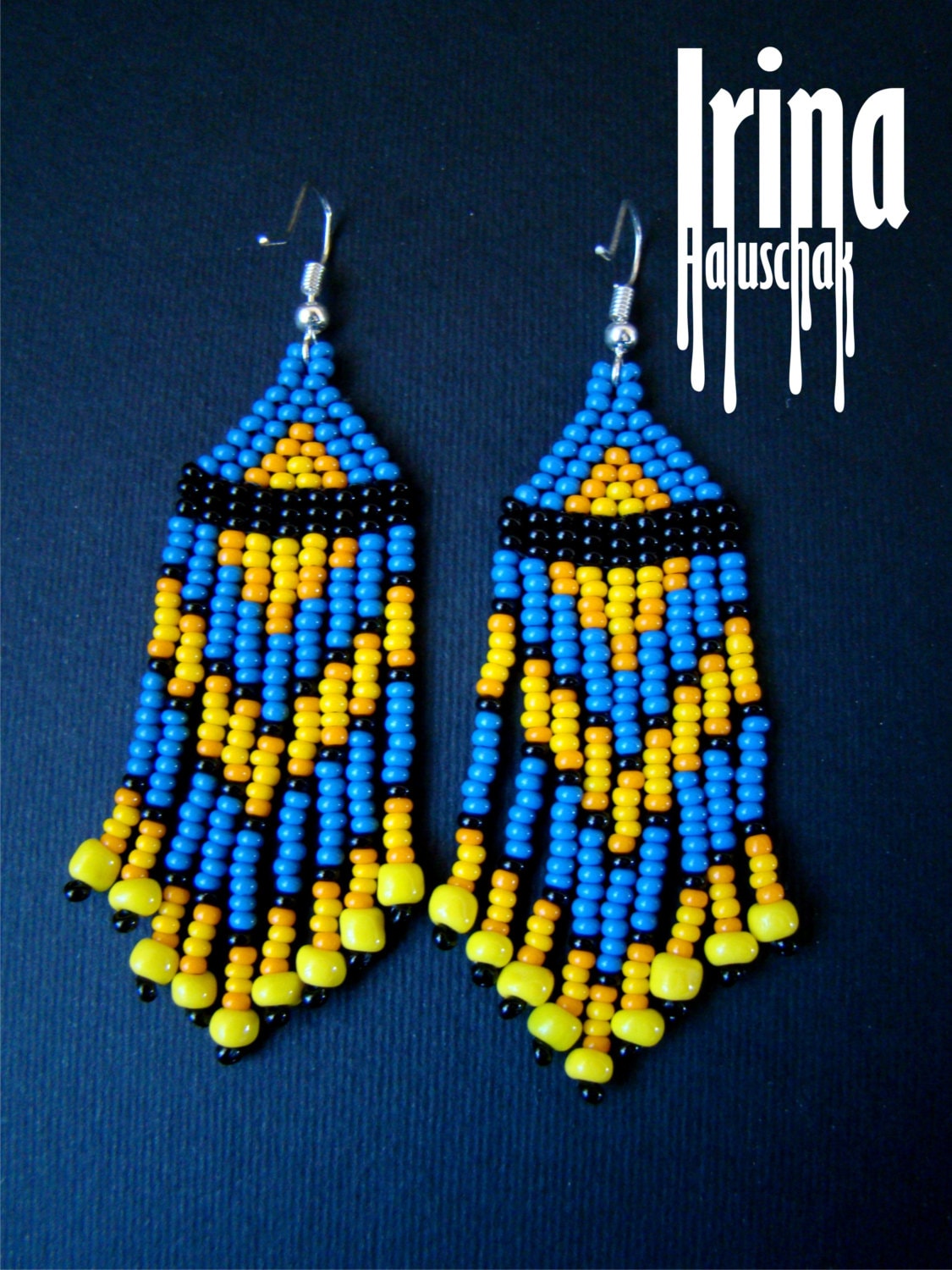 Native American Style Blue Beaded Earrings Small Seed Bead Earrings ...