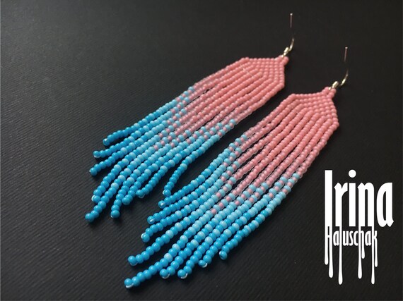 Pink and hotsell blue tassel earrings