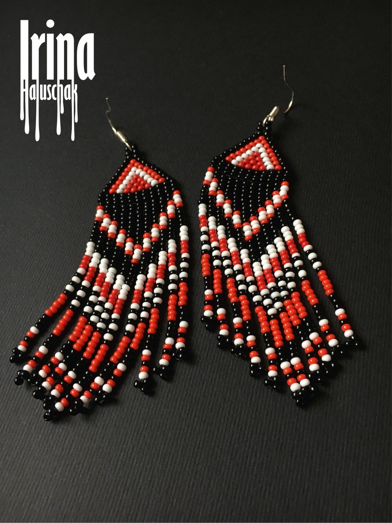 Black and Red Beaded Earrings Indian Style Earrings Native - Etsy