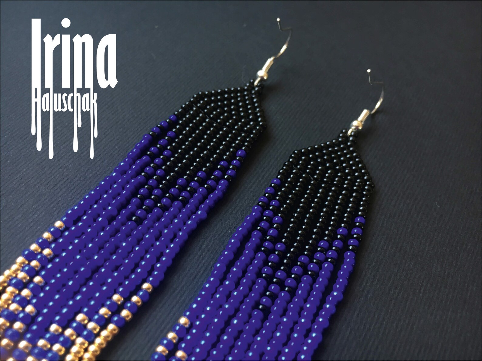 Beaded Earrings Navy Blue and Gold Gradient Seed Bead Earrings Native ...