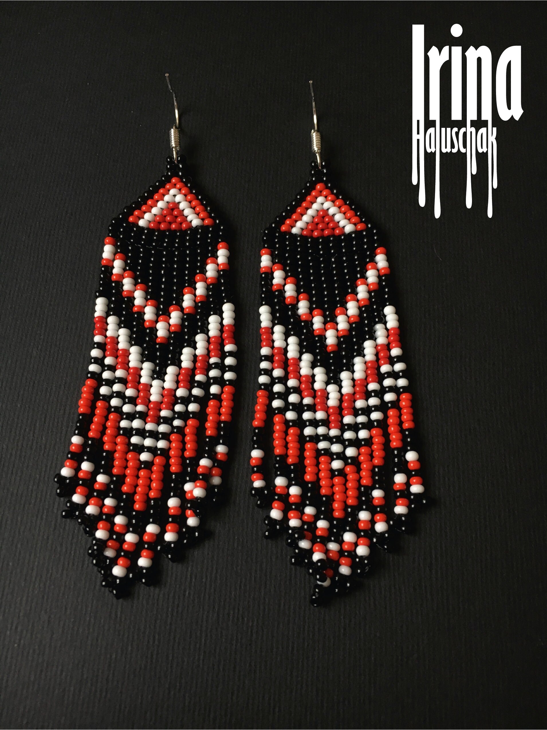 Black and Red Beaded Earrings Indian Style Earrings Native Etsy