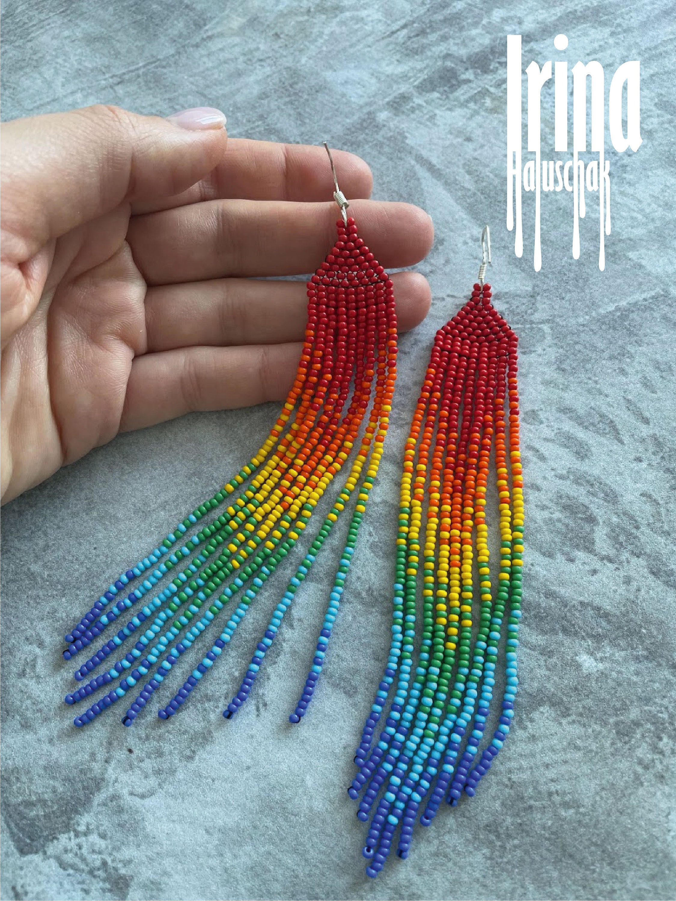 Fringe Seed Bead Long Earrings Rainbow - Etsy