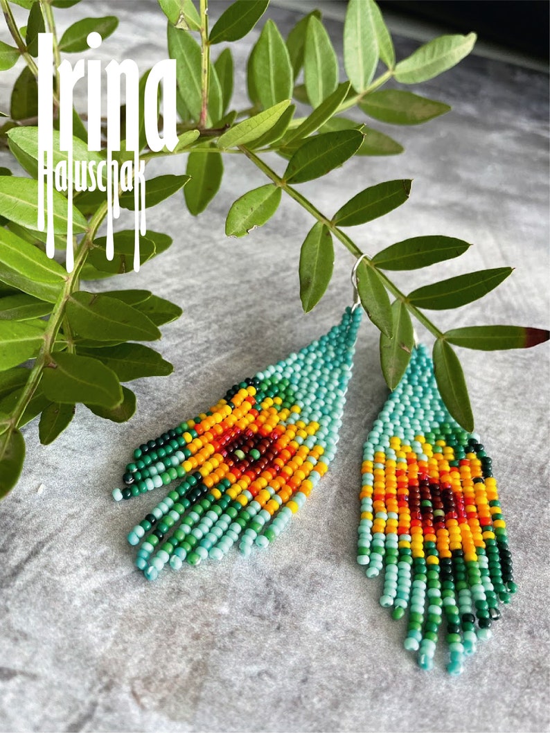 Sunflower Beaded Earrings Flower Seed Bead Earrings Floral Etsy