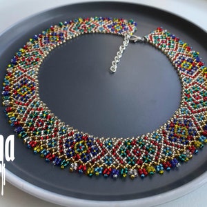 Ukrainskt traditionellt halsband Pärlhalsband Silyanka Seed bead Gerdan Guldhalsband Ukrainska smycken Vyshyvanka Kvällshalsband Boho