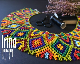 Collar de cuentas Collar de estilo étnico verde oliva Collar de cuentas de semillas populares Collar ancho artesanal Joyería Vyshyvanka Collar de estilo ucraniano