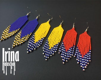 3 pairs Beaded earrings set, seed bead earrings, Blue earrings, Yellow earrings, Red earrings, Bohemian bead earrings, fringe dangle tassel