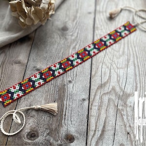 Traditional Ukrainian Beaded Necklace | Handmade Jewelry Inspired by Vovche Village Folk Art | Czech Glass Beads & Cotton Tassels