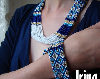 Jewelry set Necklace and bracelet Tribal necklace Beaded necklace Seed bead bracelet Boho jewelry Necklace to vyshyvanka White necklace