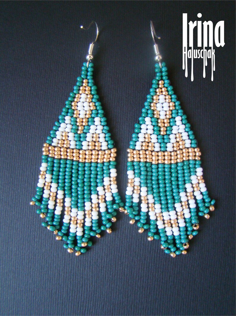 Emerald and Gold Beaded Earrings Tassel Earrings Fringe Bead Etsy