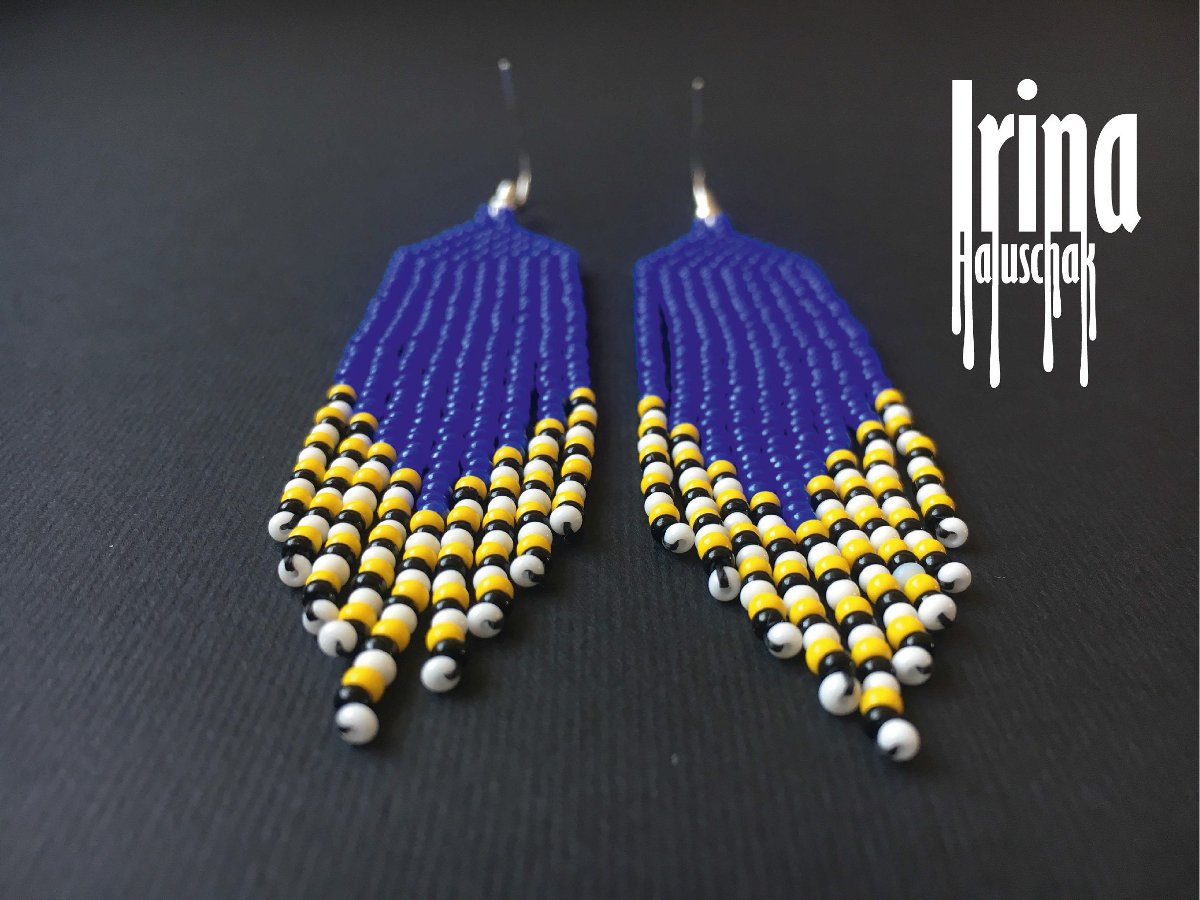 Navy Blue Beaded Earrings Seed Bead Earrings Native American Earrings ...
