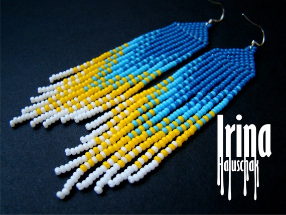 boho earrings seed bead earrings gradation from black to light gold beadwork jewelry Beaded earrings modern earrings fringe earrings