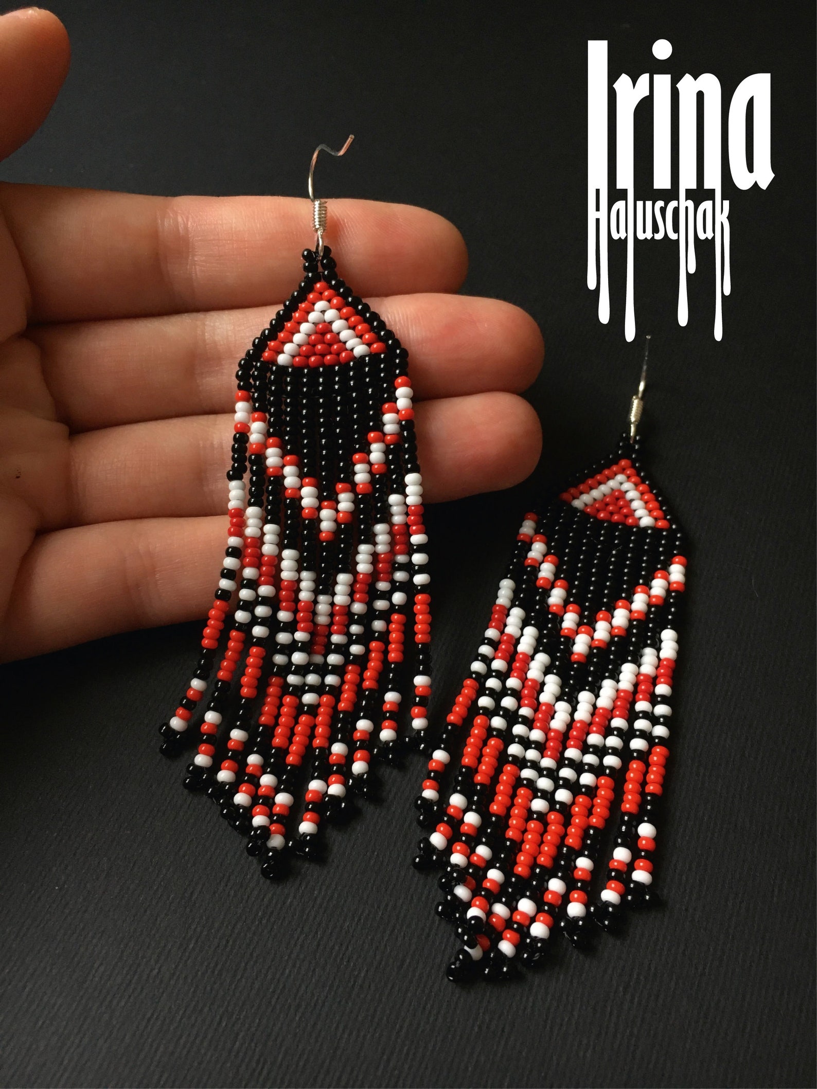 Black and Red Beaded Earrings Indian Style Earrings Native Etsy