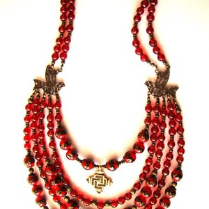 Venetian beads multi strand necklace. Ukrainian traditional necklace with birds. Намисто з гуцульським хрестом image 2