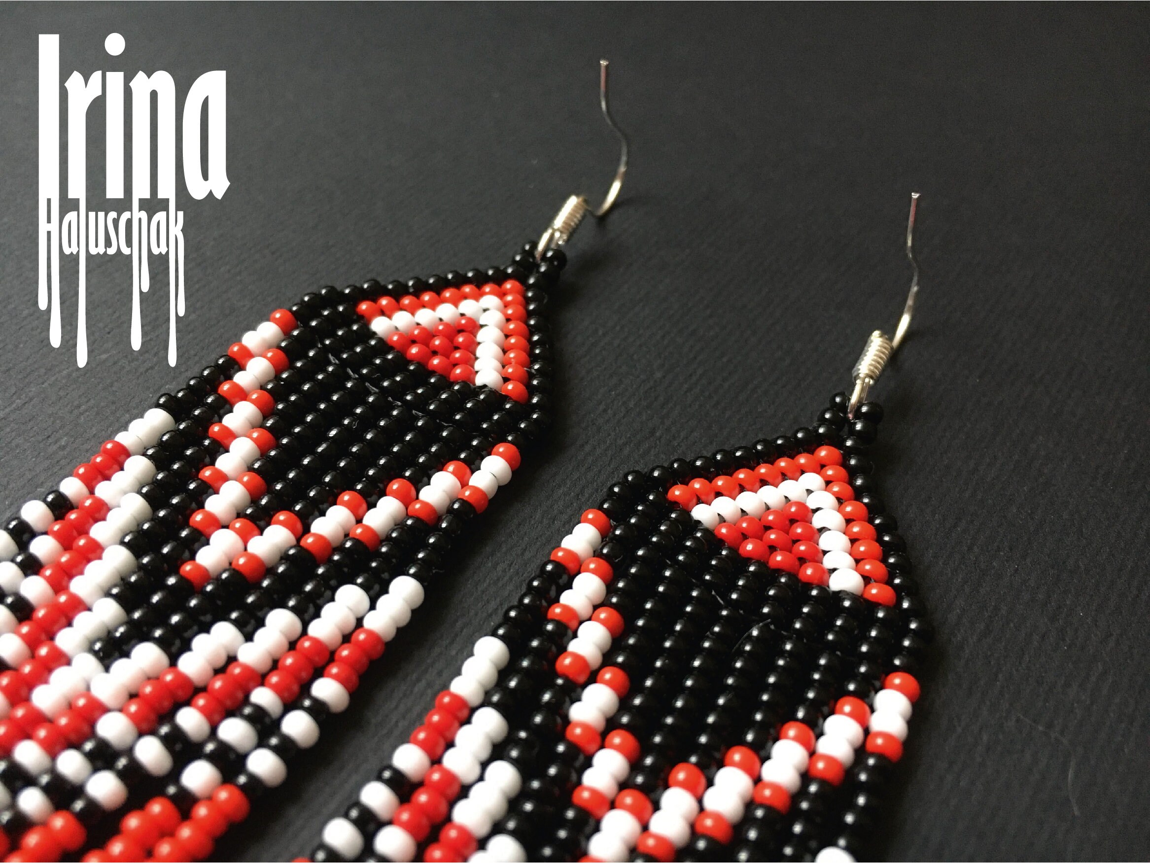 Black and Red Beaded Earrings Indian Style Earrings Native Etsy