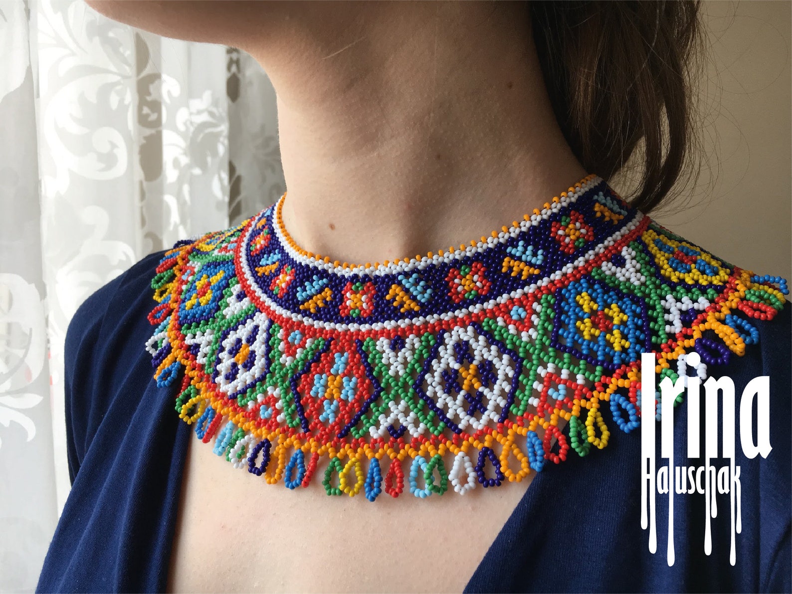 Collana Ucraina Vyshyvanka Gerdan Blu – Perline Di Vetro Ceco – Irina Haluschak