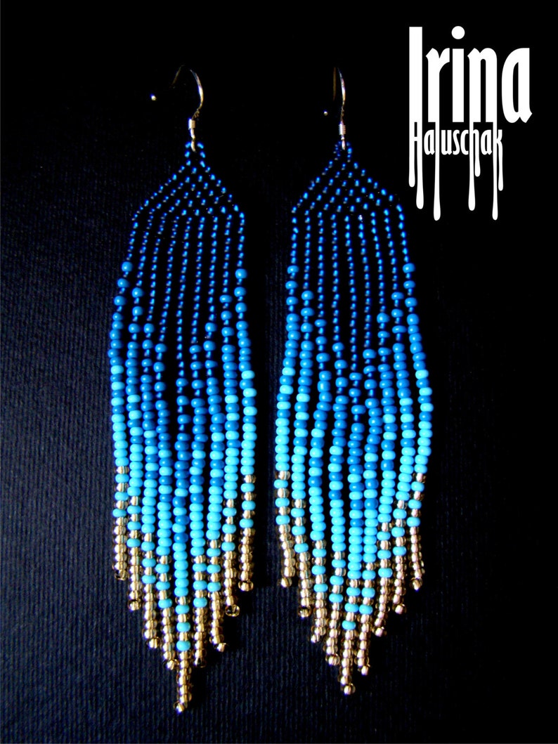 Blue Beaded earrings seed bead earrings modern earrings Etsy